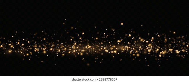 Golden sequins glow with many lights. Glittering dust. Luxurious background of golden particles.