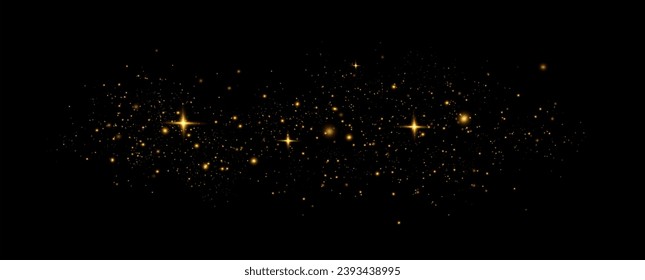 Golden sequins glow with many lights. Glittering dust. Luxurious background of golden particles.	