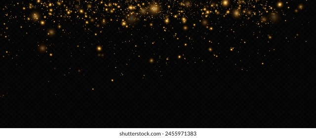 Golden sequins glow with many lights. Glittering dust. Luxurious background of golden particles.	