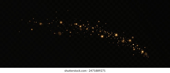 Golden sequins glow with many lights. Glittering dust. Luxurious background of golden particles.