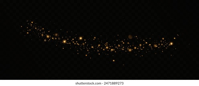 Golden sequins glow with many lights. Glittering dust. Luxurious background of golden particles.