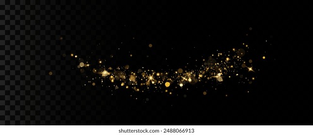 Golden sequins glow with many lights. Glittering dust. Luxurious background of golden particles.	