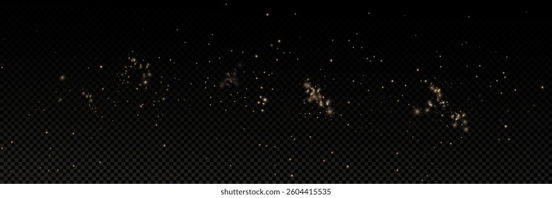 Golden sequins glow with many lights. Glittering dust. Luxurious background of golden particles.	