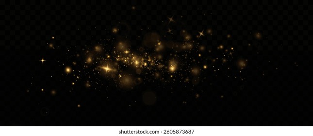 Golden sequins glow with many lights. Glittering dust. Luxurious background of golden particles.