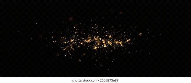Golden sequins glow with many lights. Glittering dust. Luxurious background of golden particles.
