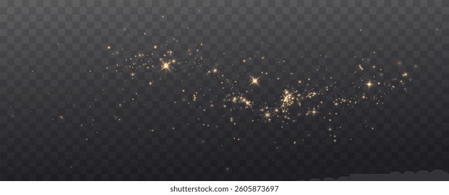 Golden sequins glow with many lights. Glittering dust. Luxurious background of golden particles.