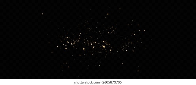 Golden sequins glow with many lights. Glittering dust. Luxurious background of golden particles.