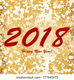 Golden sequins on a gold abstract background. Golden stars. Happy New Year 2018!