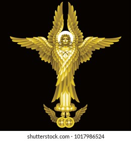 Golden seraphim on a black background