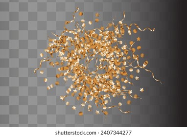 Golden Serpentine Abstract Vector Black Transparent Background. Golden Rain Backdrop. Red Dot Light Background. Star Falling Pattern.
