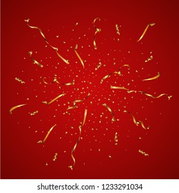 Golden Serpentine Burst Isolated On Red Background. Vector Holiday Design Element