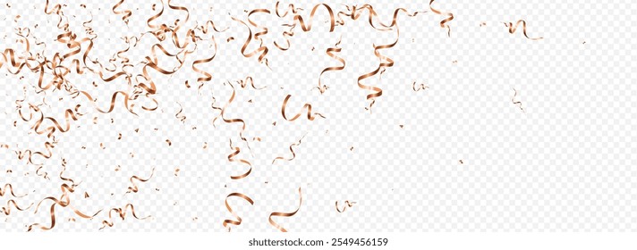 Golden Serpentine Christmas Vector Panoramic Transparent Background. Paper Star Design. Ribbon Party Poster. Gold Happy Invitation.