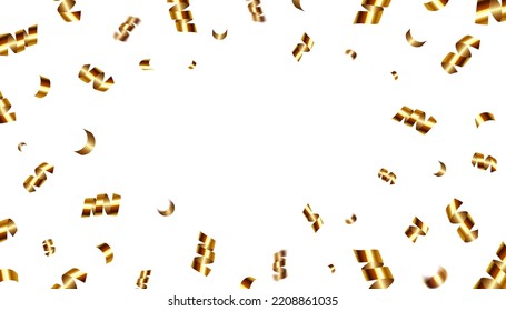 Golden serpentine confetti on transparent background. Isolated vector luxury background with bright festive tinsel of gold color for banner, poster or holiday card decoration.