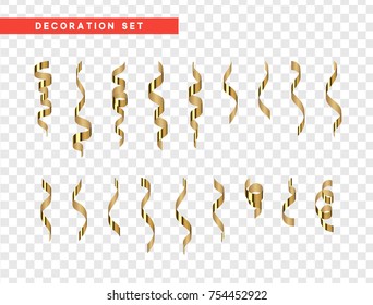 Golden serpentine, isolated with transparency background effect. Gold confetti celebration. 