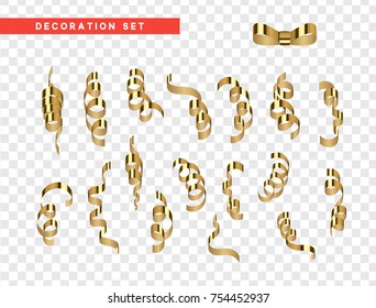 Golden serpentine, isolated with transparency background effect. Gold confetti celebration. 