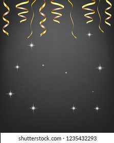 Golden serpentine ribbons isolated on black background