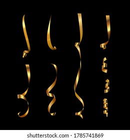 Golden serpentine set. Vector golden serpentine pieces isolated on black background