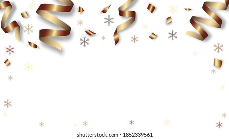 Golden serpentine, snowflakes. Vector background Christmas and new year illustration template with space for text.