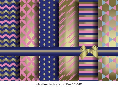 Golden set of abstract pattern ornaments. Vector