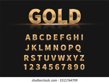 Golden set of alphabet and numbers. Vector illustration