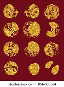 Golden Set of Chinese cloud in circle for tattoo.