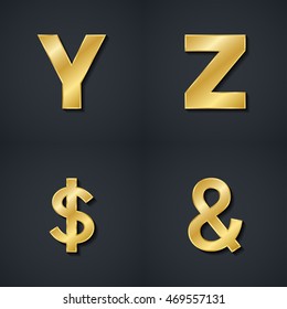 golden set of luxury modern english alphabet " Y,Z,$,& " letter (vector) 