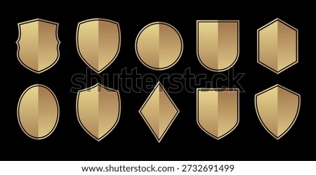 Golden Set shield emblem badge collection on black background