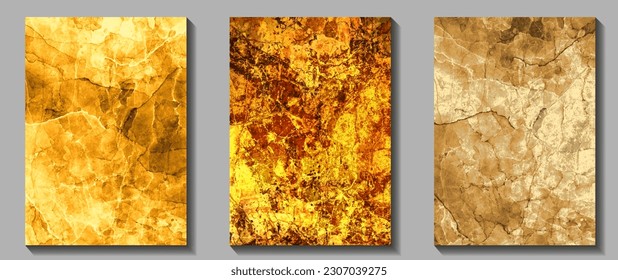 Golden set vector background. Hand drawn gold texture. Old surface. Luxury backdrop for design. Abstract template for cards, poster or cover design.