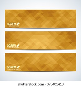Golden set of vector banners. Background with gold triangles. Web banners, card, vip,  certificate, gift,  voucher. Modern business stylish design