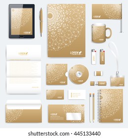 Golden set of vector corporate identity template. Modern business stationery mock-up. Medical branding design