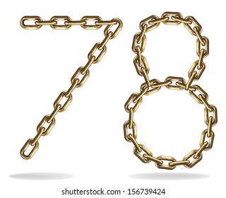 Golden seven and eight numbers, made with chains, isolated on white 