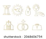 golden seven sacraments of the Catholic Church icons- vector illustration