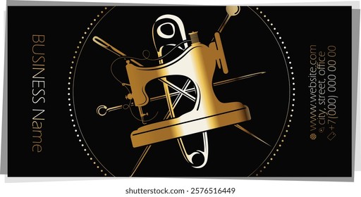 Golden sewing machine, sewing business card