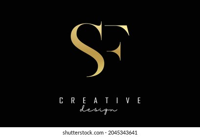 Golden SF s f letter design logo logotype concept with serif font and elegant style. Vector illustration icon with letters S and F.