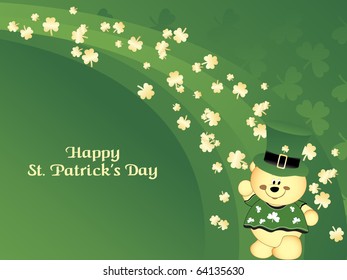 golden shamrock background with cute leprechaun