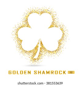 Golden Shamrock is a symbol of St. Patrick's day. The feast of Saint Patrick is celebrated on March 17. Gold Shamrock on a white background