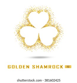 Golden Shamrock is a symbol of St. Patrick's day. The feast of Saint Patrick is celebrated on March 17. Gold Shamrock on a white background