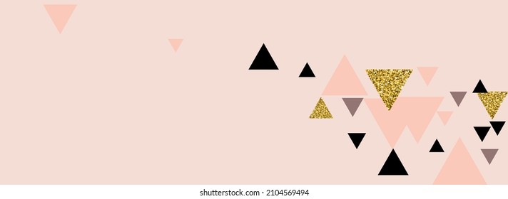 Golden Shape Vector Panoramic Pink Background. Luxury Polygon Modern Pattern. Rose Anniversary Triangle Pallpaper. Metal Hipster Poster.