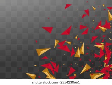 Golden Shapes Dynamic Vector Transparent  Background. Creative Design. Red and Gold Technology Shards Layout. Abstract Decoration.