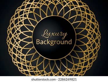 Golden shapes on dark black background. Luxury realistic concept. 3d paper cut style. Vector illustration for design.