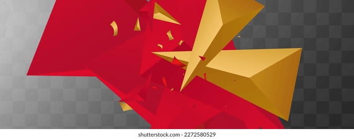 Golden Shapes Technology Vector Transparent Panoramic Background. Abstract Pattern. Chic Minimal Triangle Layout. Business Cover.