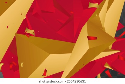 Golden Shards Graphic Vector Transparent  Background. Creative Banner. Chic Trendy Pyramid Poster. Minimalist Layout.