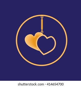 Golden sharmik in the form of two hearts in a circle on a blue background