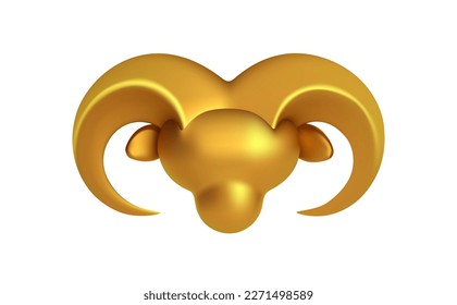 Golden Schaf Kopf Symbol. Abstraktes Lamm, Schaf, Ziege oder Widder für islamisches Design. Cartoon 3D-Vektorgrafik