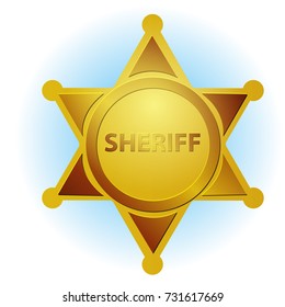 Golden Sheriff Badge. Vector Illustration Isolated On White Background.