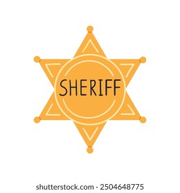 Golden sheriff star. Hand drawn vector illustration isolated on white background.