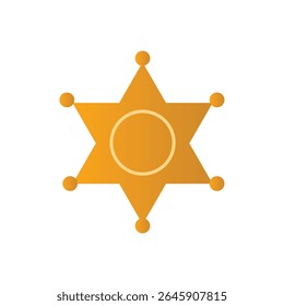 Um distintivo de xerife dourado domina a cena, apresentado em um estilo limpo e gráfico. O distintivo é uma estrela clássica de seis pontas, cada ponto com uma pequena conta esférica. 