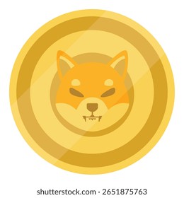 Moeda de criptomoeda Shiba Inu SHIB dourada isolada sobre fundo branco. Ícone de design Shiba Inu SHIB. Ilustração vetorial 