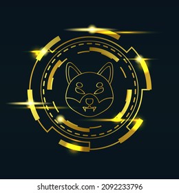 golden shiba inu SHIB token crypto currency, shiba blockchain tecnology concept, circle futuristic digital money background, financial investment.