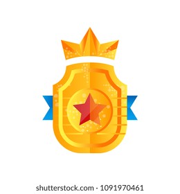 Golden shield award with crown, heraldic symbol vector Illustration on a white background